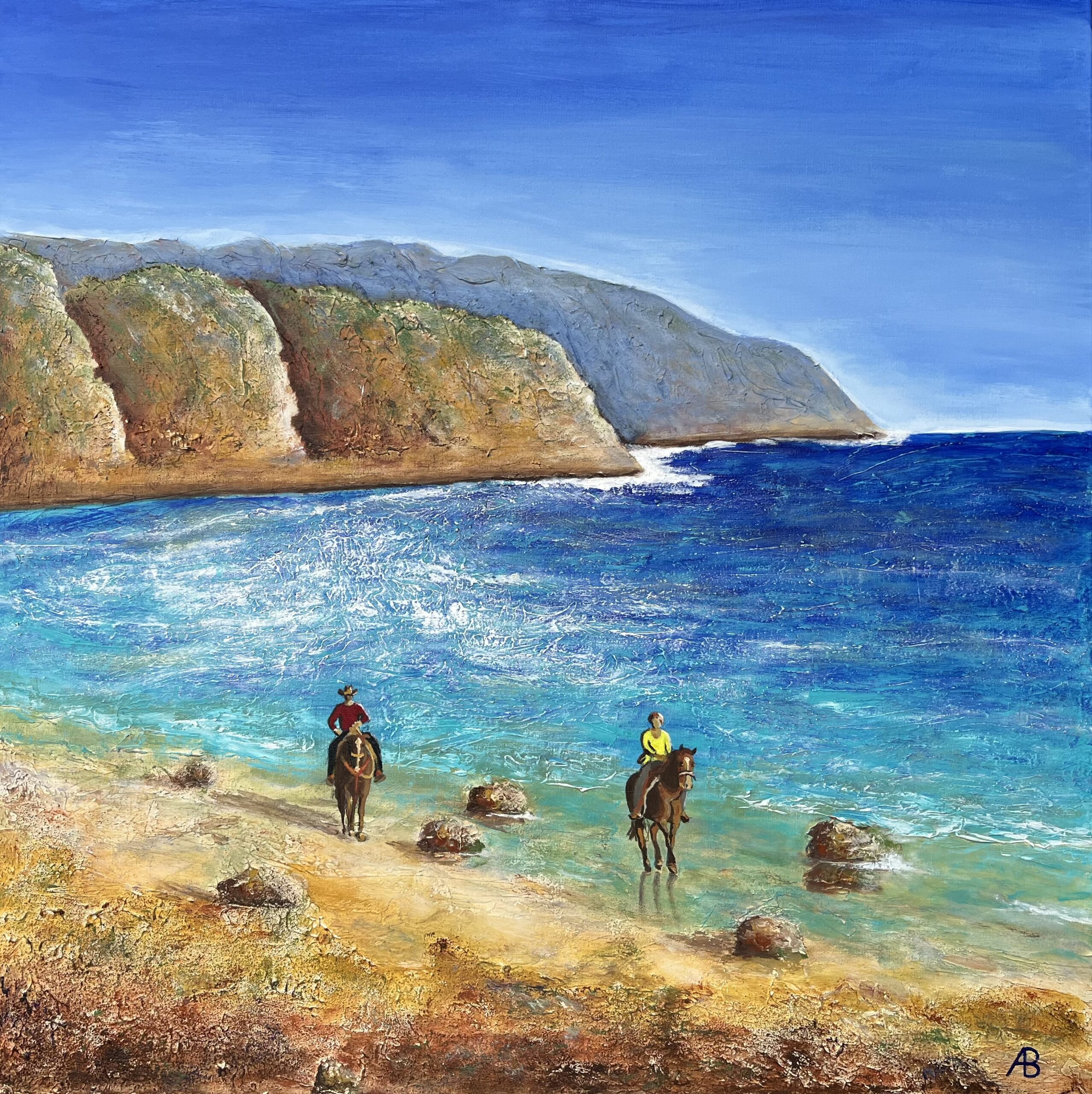 Santa Barbara Moments, Acryl & Strukturpaste & Sand auf Leinwand, Juli 2025, 80 x 80 x 3,5 cm