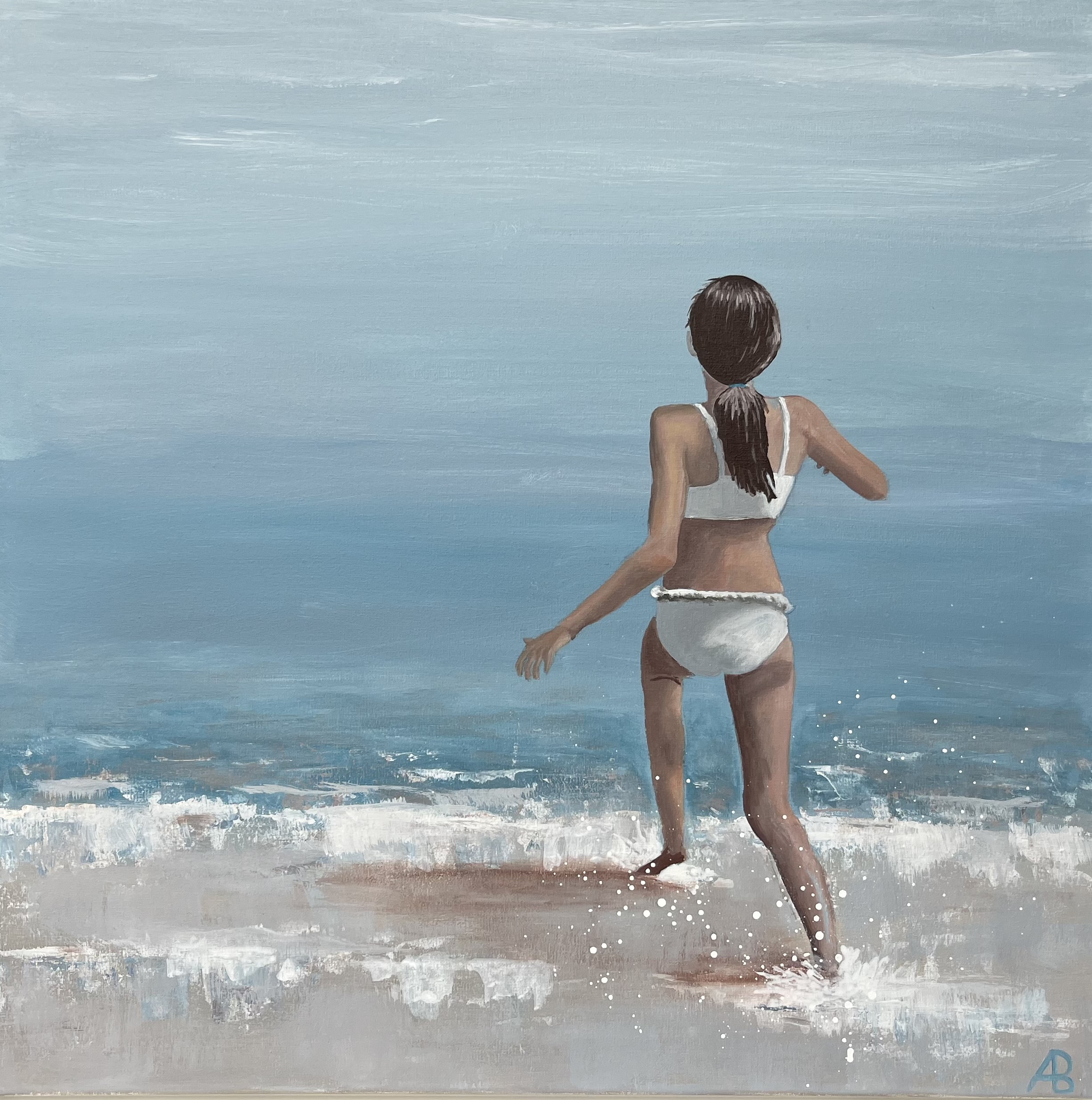 Antonia at the Plage de Carnac, Acryl auf Leinwand, August 2025, 60 x 60 cm