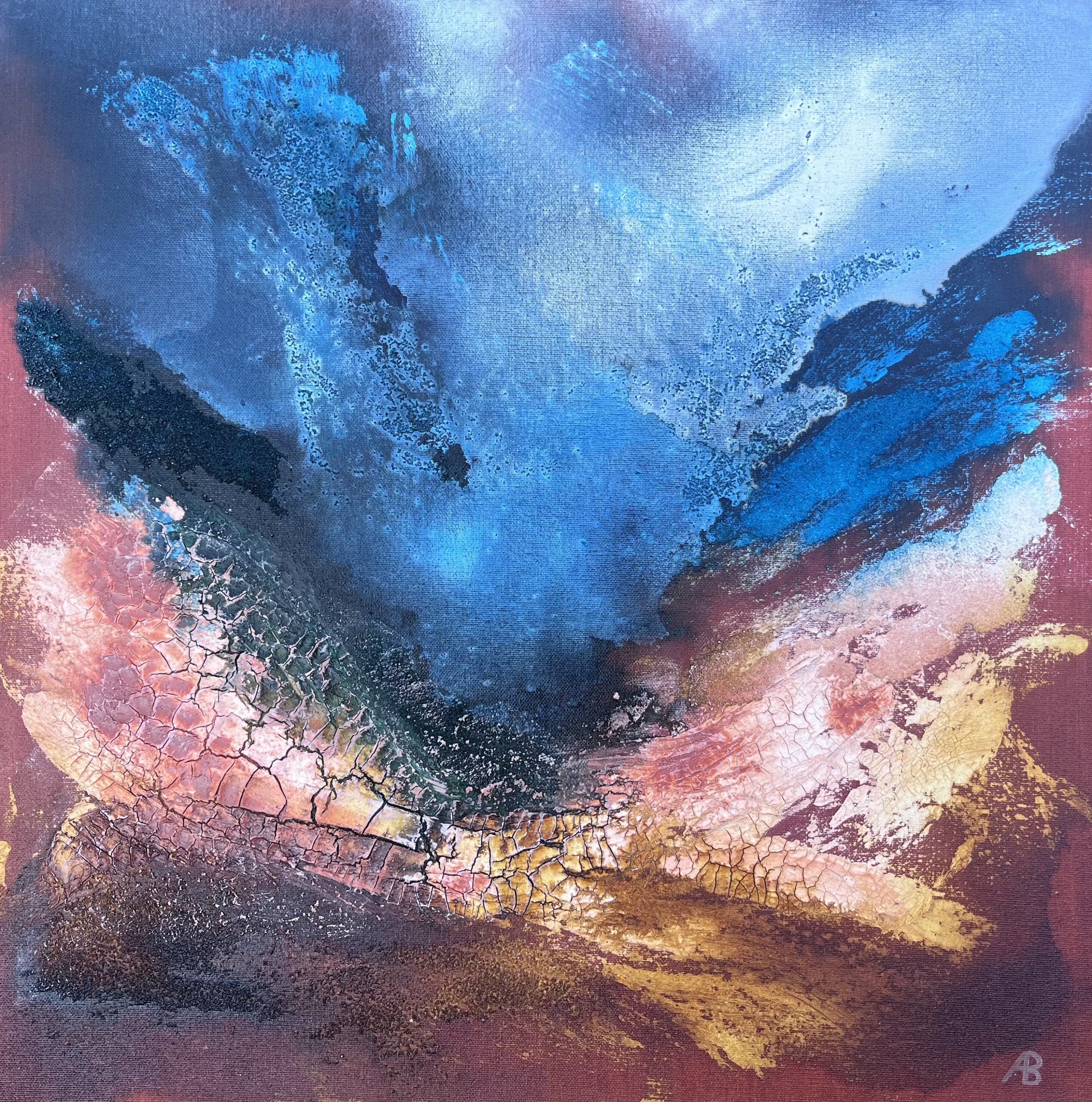 Lichtströmung, Acryl & Marmormehl & Sand & Gesso & Ink/Tinte auf Leinwand, Juli 2026 , 50 x 50 x 3,5cm