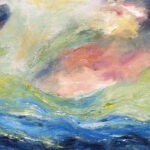 Gezeitenlicht, Servietten & Acryl mit Fingern auf Leinwand, Juli 2026, 50 x 40 cm